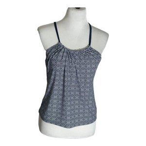 Kona Sol Tankini Top Women's Size Small Navy White Built In Bra Lightly Padded